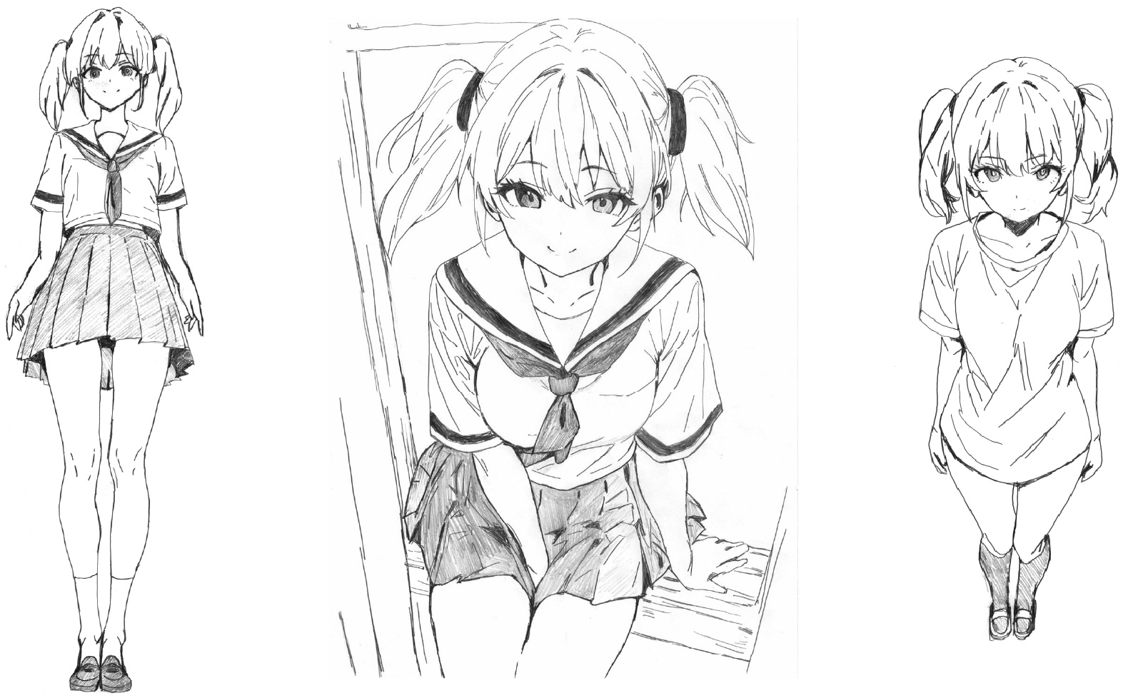 「うっちゃり！2」西園寺あかね 線画設定ラフ